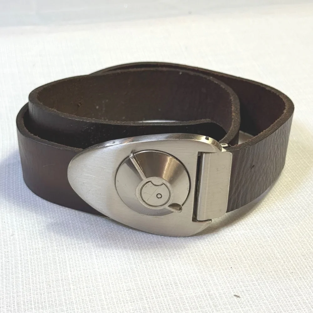 Obscure Men's Leather Belt Size 32 Silver Buckle Casual  Belt Dark Brown READ